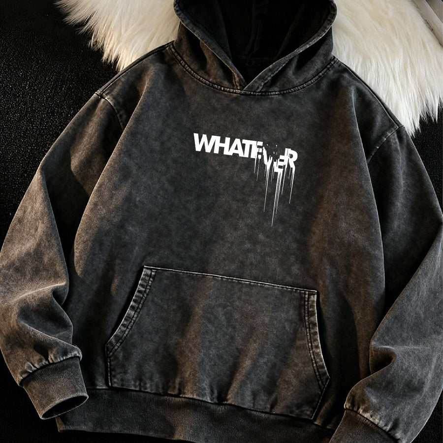 Gråmelerad Hoodie med Huva och Magficka, Texttryck Framtill