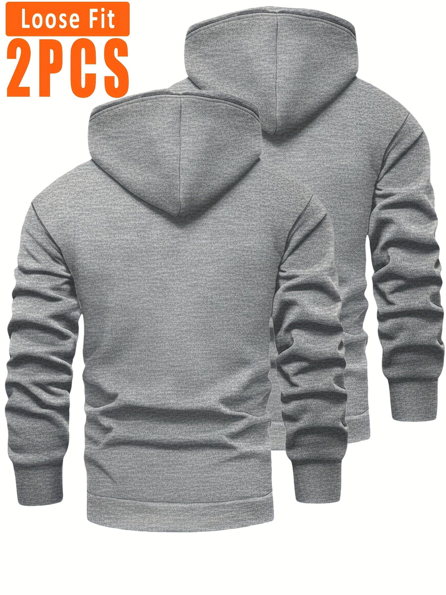 Unisex Hoodies med Fleecefoder, 2-pack, Loose Fit, Svart och Mörkgrå