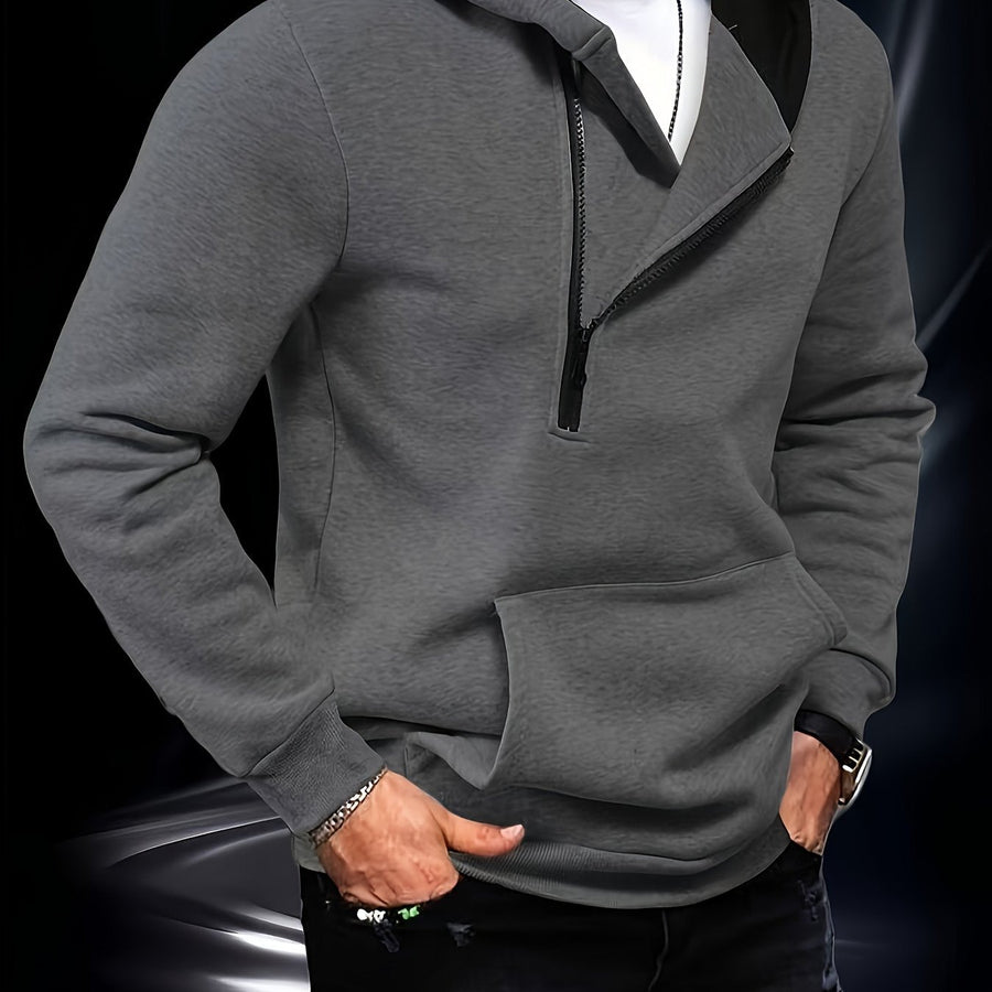 Unisex hoodie med asymmetrisk dragkedja och magficka