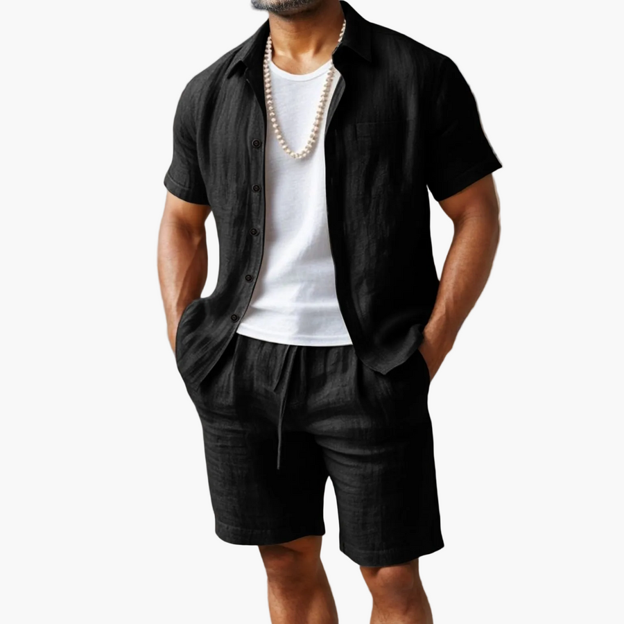 Herrset med kortärmad skjorta och shorts för strand och sommar – Boho-stil