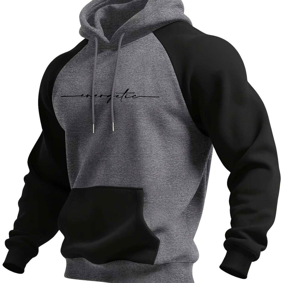 Hoodie med raglanärm och känguruficka, tvåfärgad