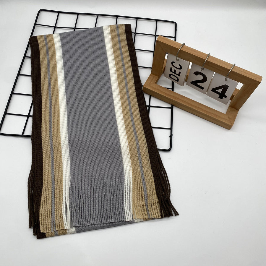 Men's Striped Fringed Color Blocked Winter Scarf