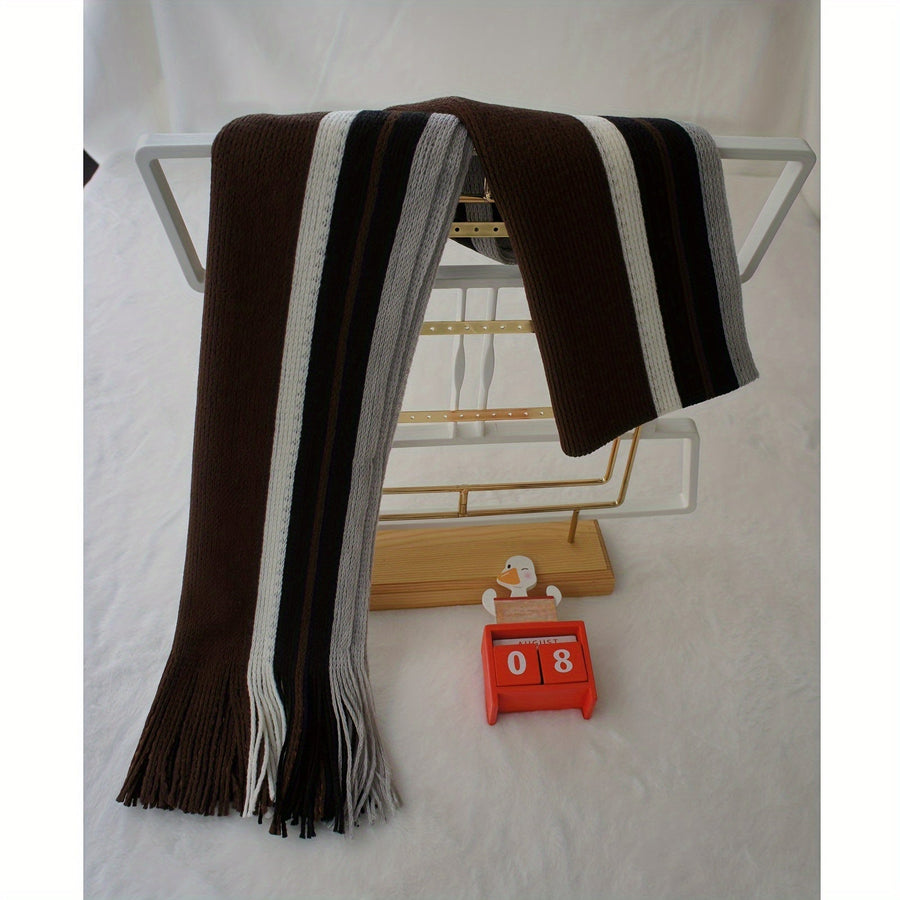 Men's Striped Fringed Color Blocked Winter Scarf