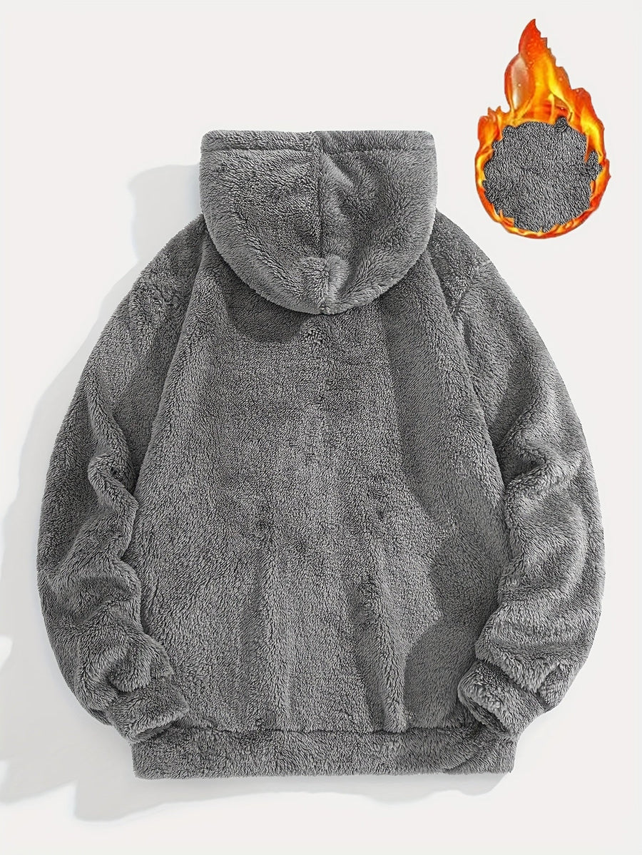 Unisex teddy fleece hoodie med huva och känguruficka, mysig tröja för dam och herr
