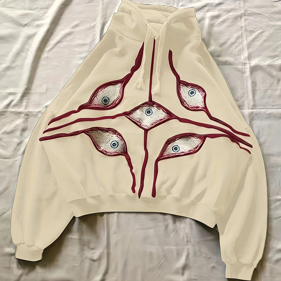 Hoodie med ögonmotiv och dragsko - Långärmad huvtröja