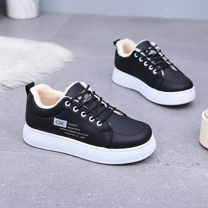 Vinterfodrade sneakers med snörning och tjock sula för dam