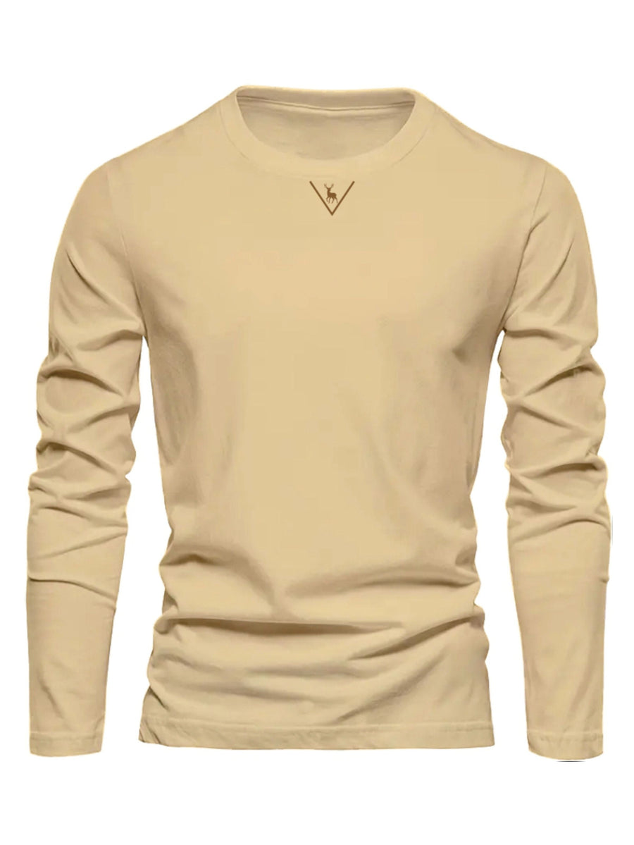 Mörkgrön Långärmad T-shirt med Rund Hals och Hjortmotiv
