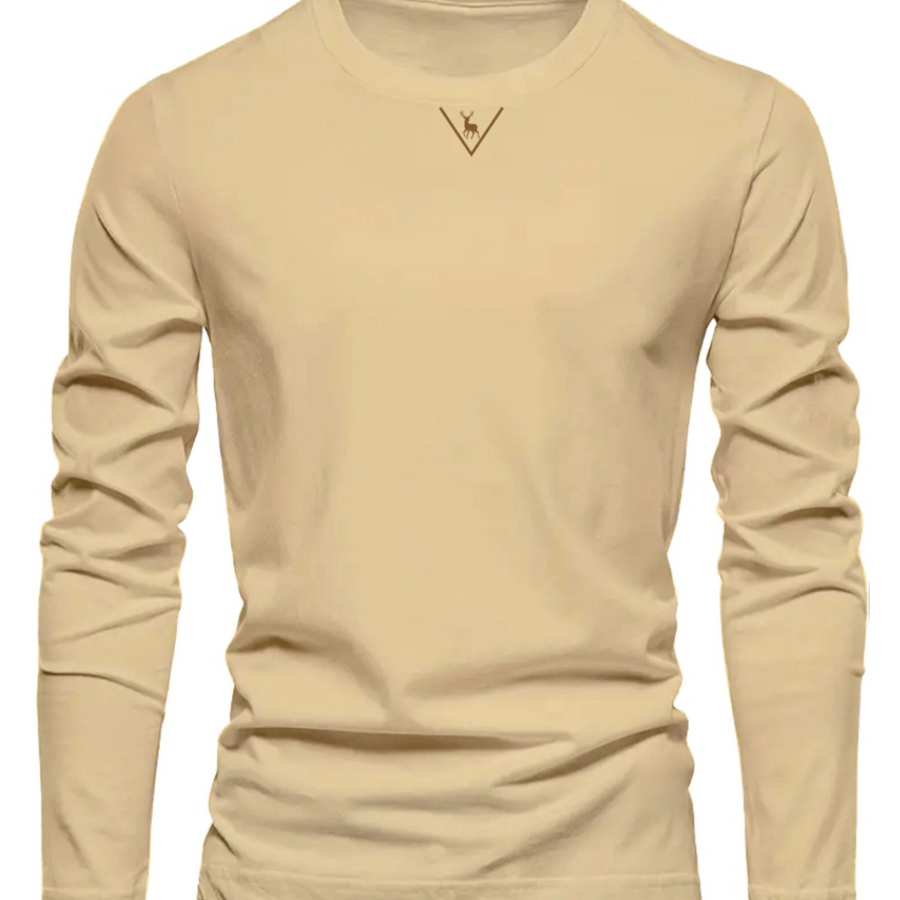 Mörkgrön Långärmad T-shirt med Rund Hals och Hjortmotiv