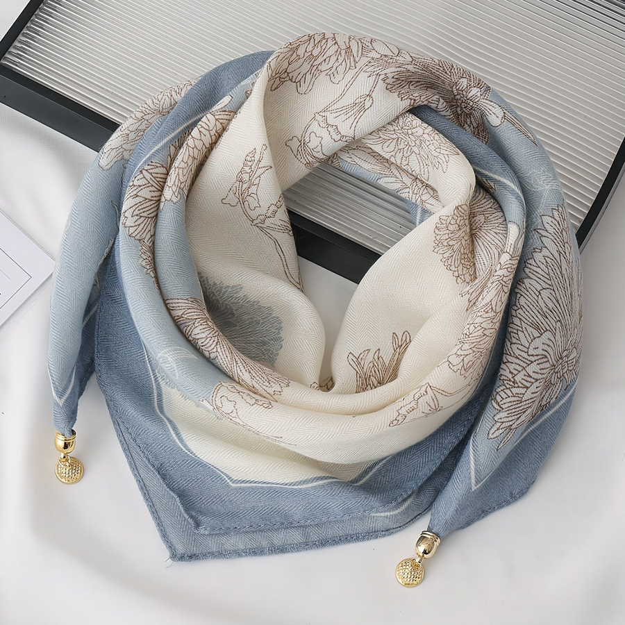 Women's Printed Scarf with Charm Pendant Ends