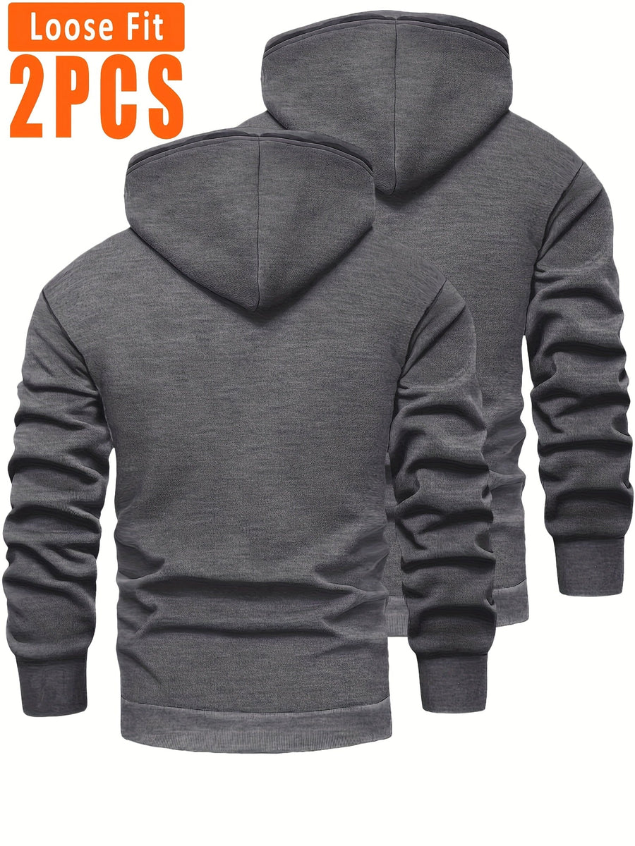 Unisex Hoodies med Fleecefoder, 2-pack, Loose Fit, Svart och Mörkgrå