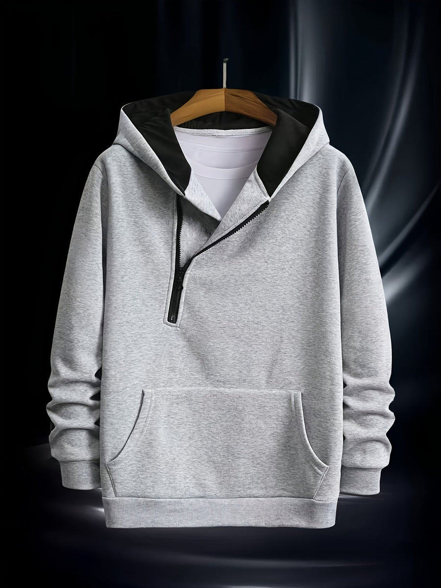 Unisex hoodie med asymmetrisk dragkedja och magficka