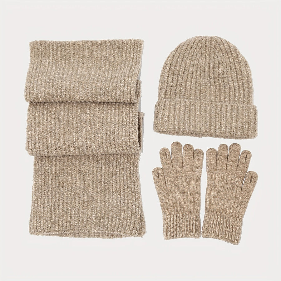 Stickat Vinterset med Mössa, Halsduk och Handskar – Ribbstickad Design