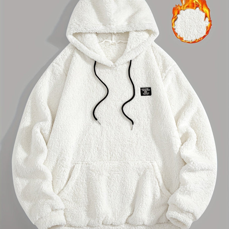 Unisex teddy fleece hoodie med huva och känguruficka, mysig tröja för dam och herr