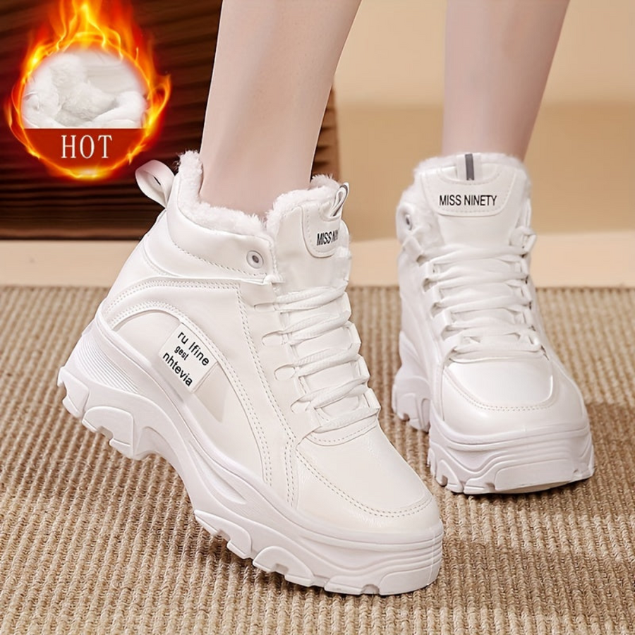 Dam sneakers, tjock sula, höga, fodrade vinterkängor i vitt eller beige