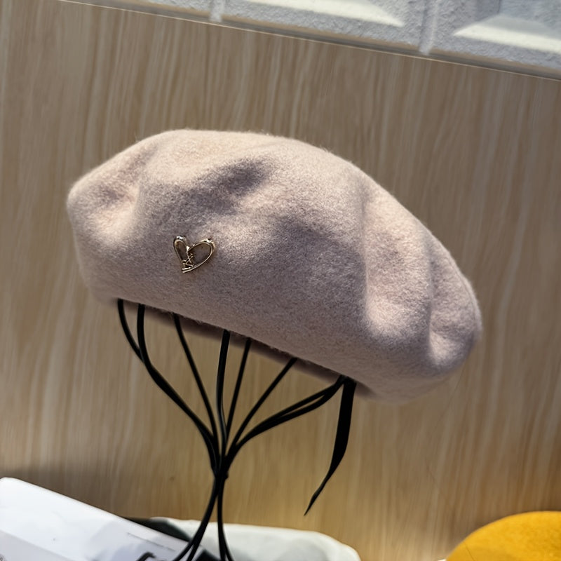 Women's Heart Charm Beret Hat