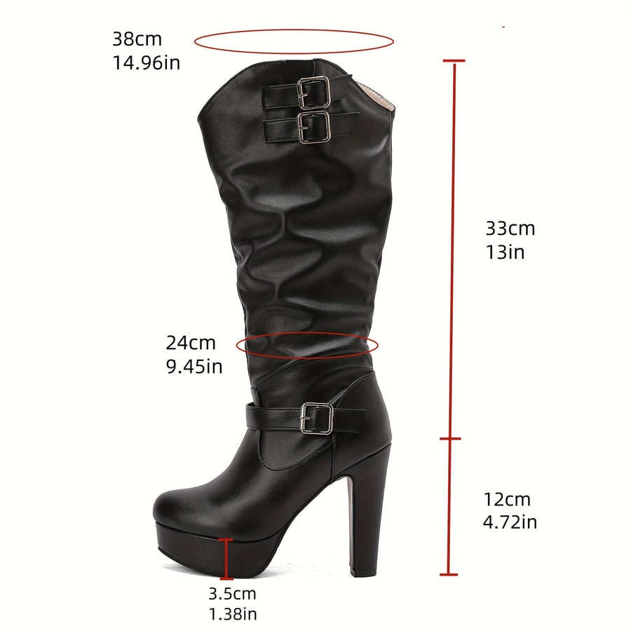 Dam Stövlar med Hög Klack och Plattformsula, Vit/Svart, Höga Schaft