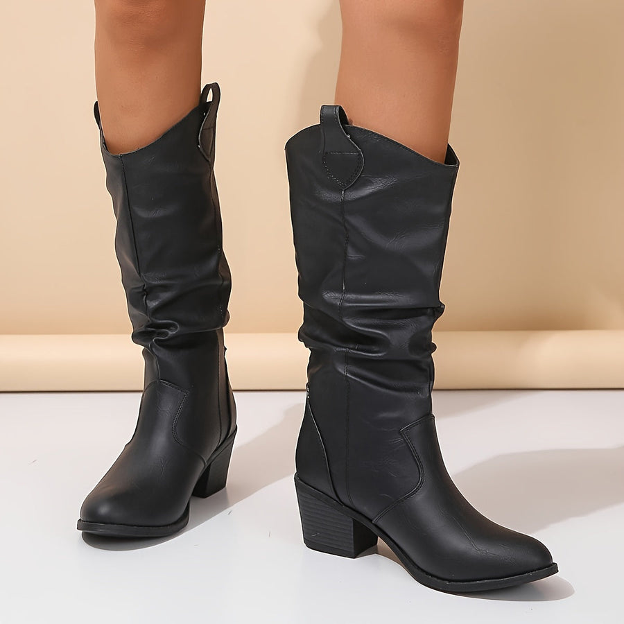Slouchiga Cowboyboots Dam Med Mellanhög Klack Och Vid Skaft
