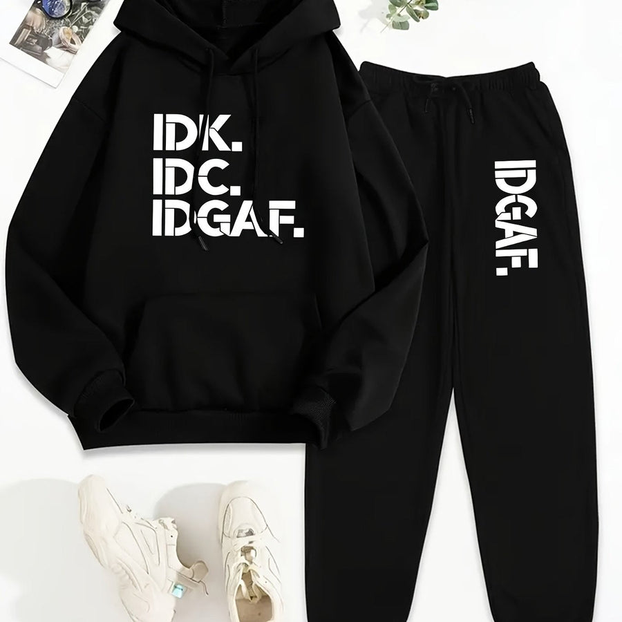 Hoodie och Mjukisbyxor Set med Texttryck – Unisex Träningsset med Huvtröja och Byxor