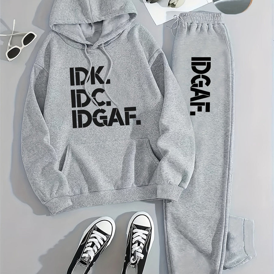Hoodie och Mjukisbyxor Set med Texttryck – Unisex Träningsset med Huvtröja och Byxor