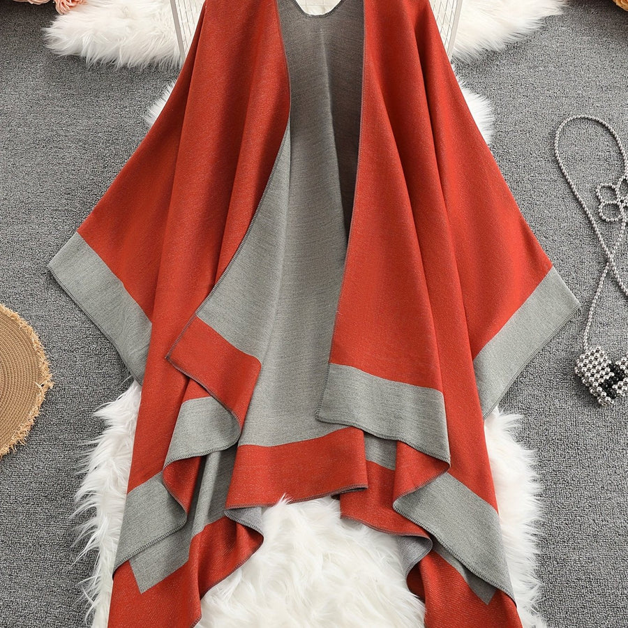 Women���s Geometric Open-Front Poncho Cape