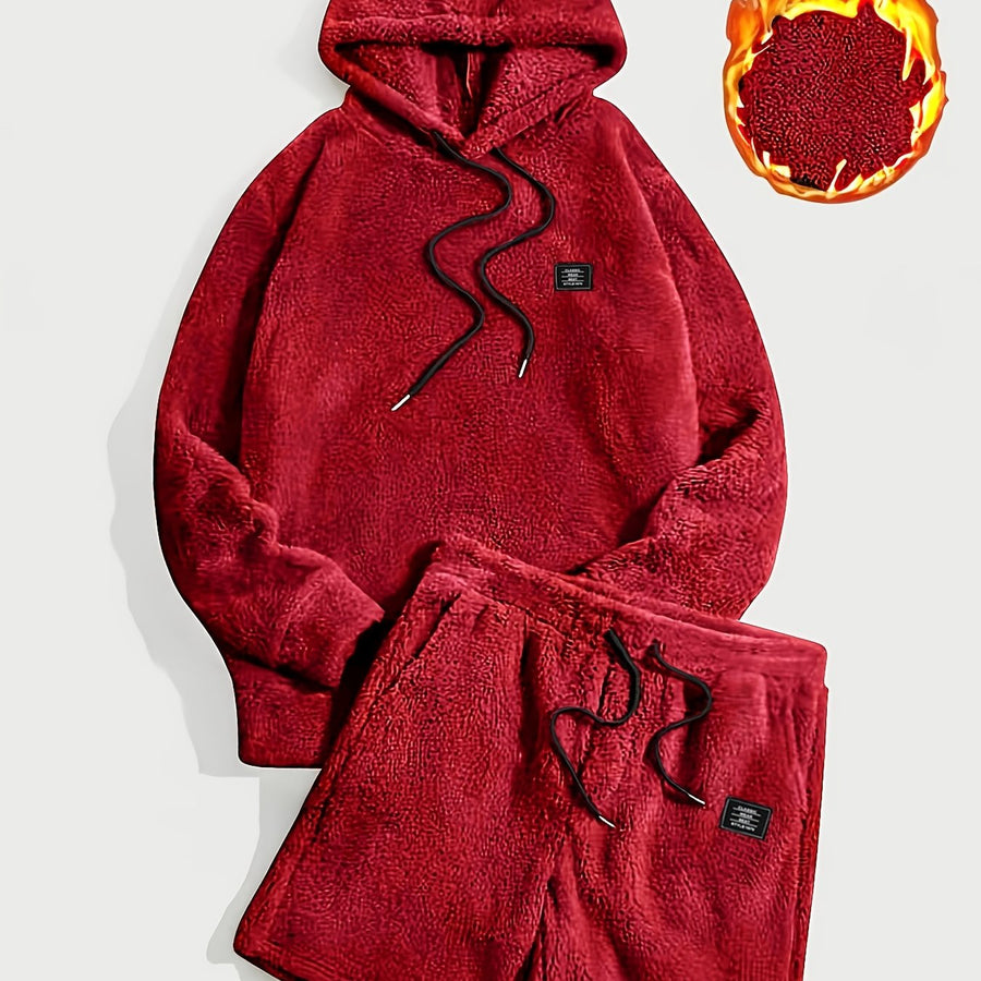 Grått teddyfleeceset med huvtröja och shorts