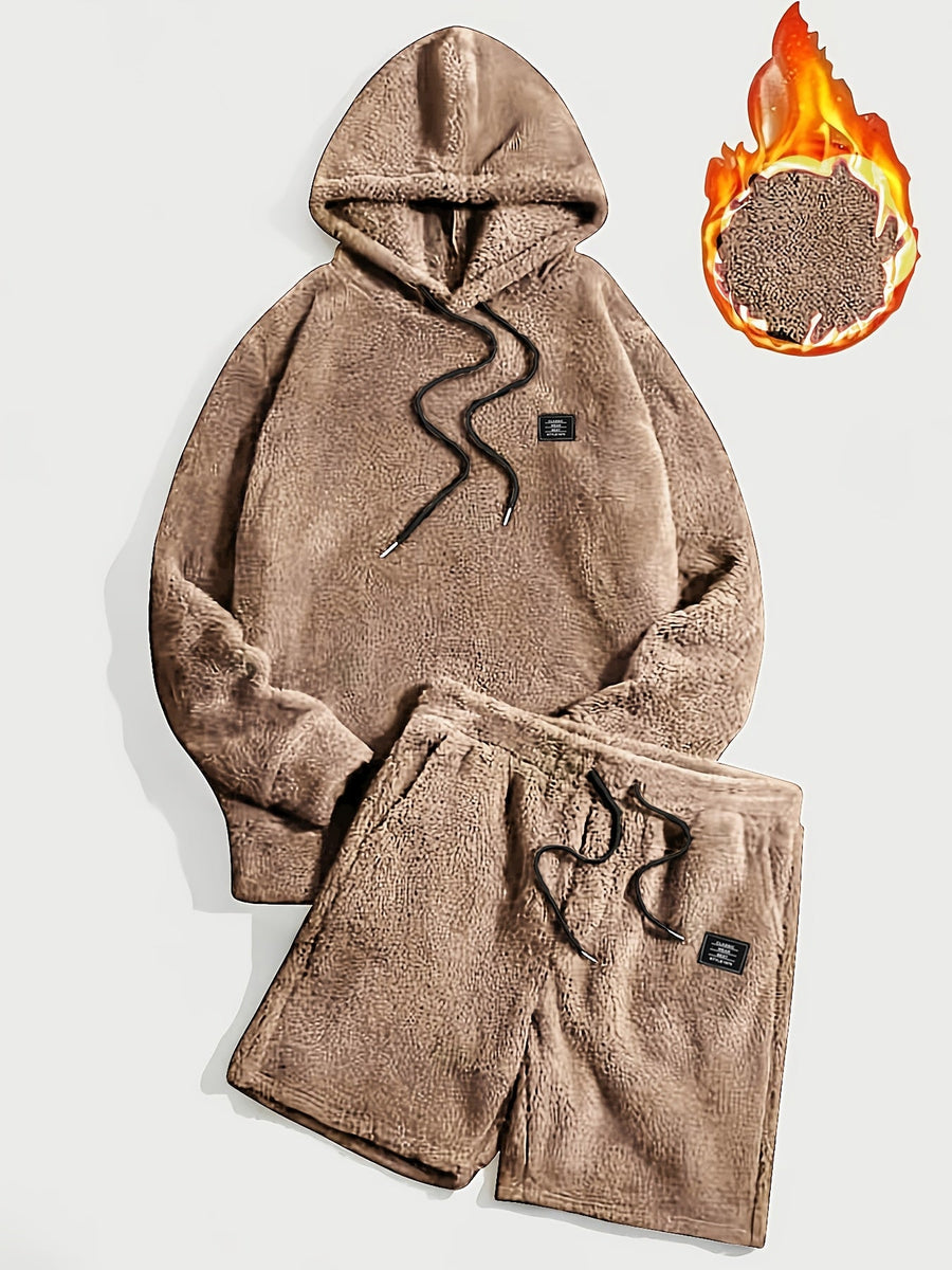 Grått teddyfleeceset med huvtröja och shorts