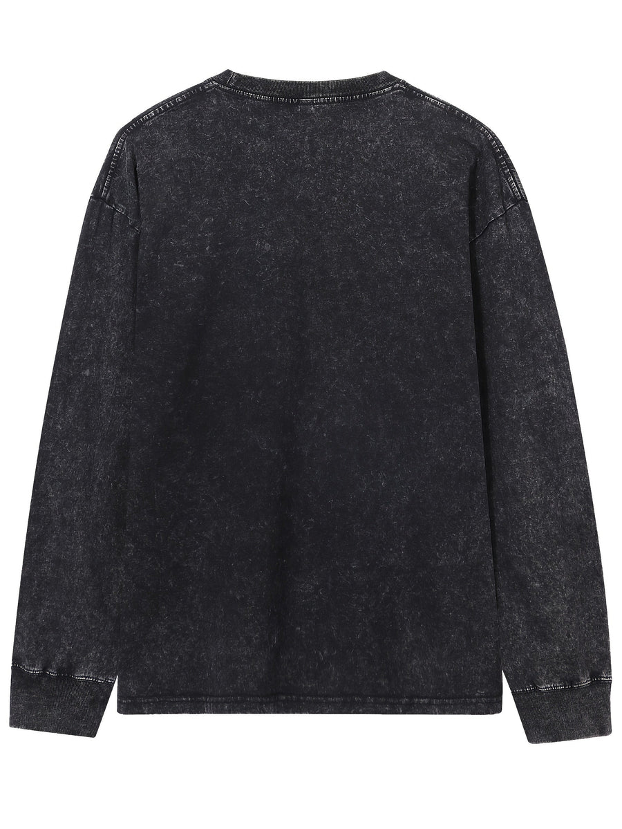 Unisex sweatshirt tvättad look långärmad tröja rund hals