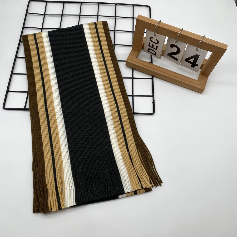 Men's Striped Fringed Color Blocked Winter Scarf