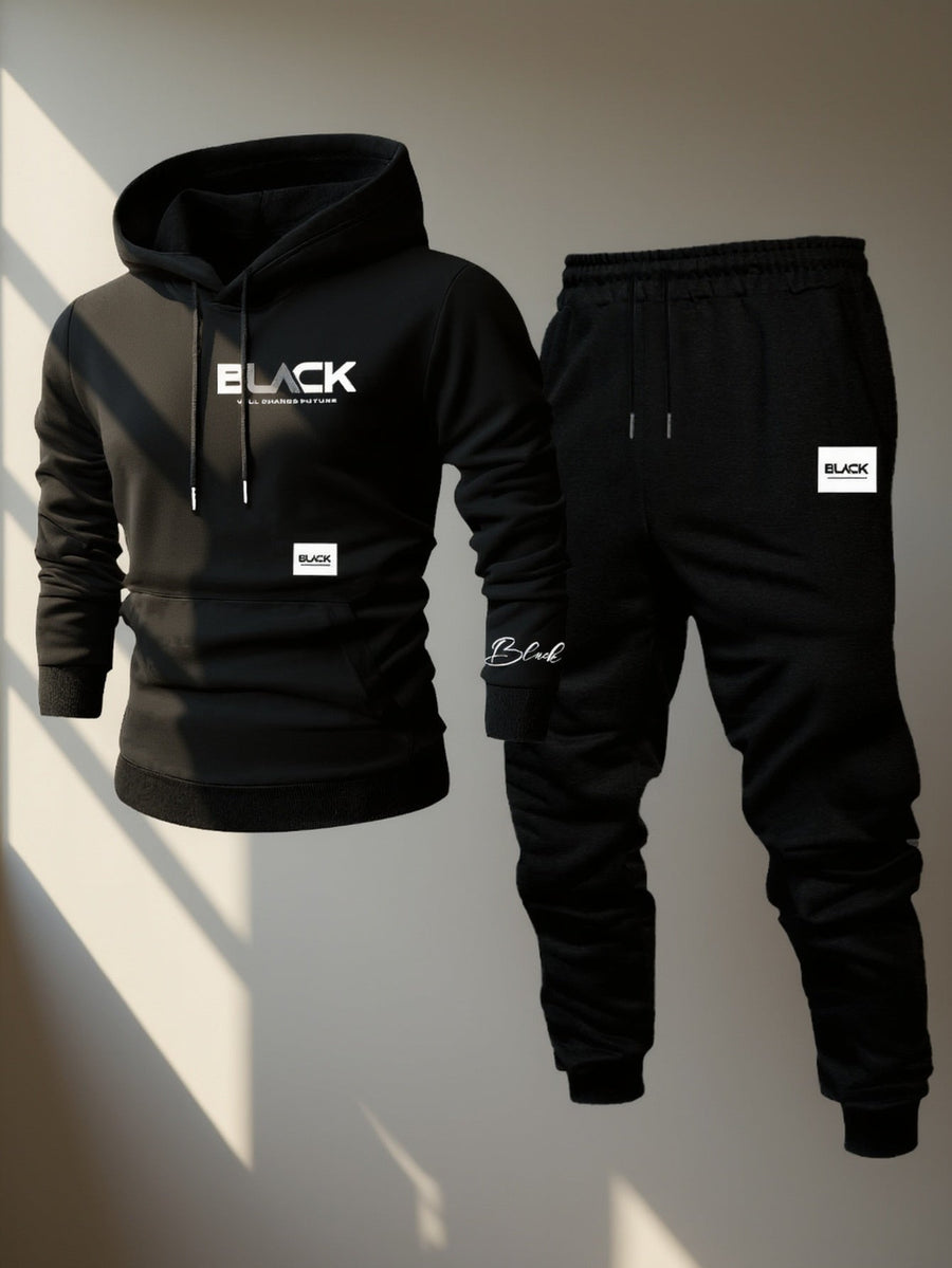 Unisex Mjukisset Hoodie & Byxor Svart med Logotyp