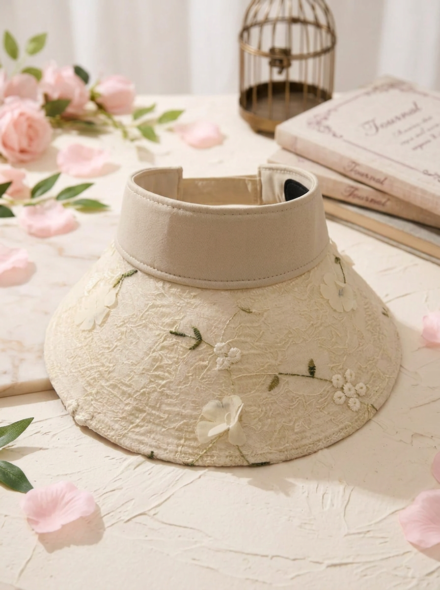 Solskärm för dam med broderade blommor och blad, justerbar