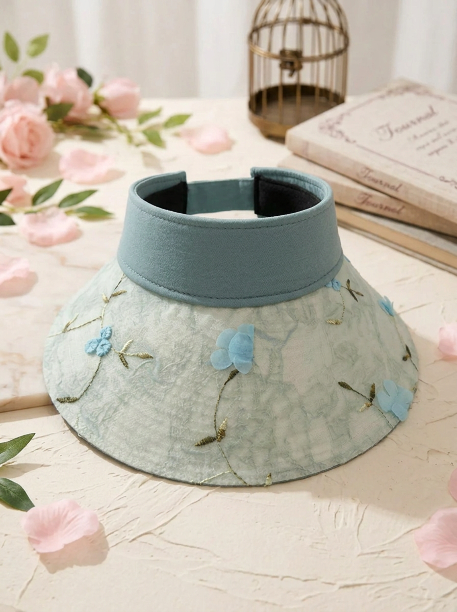 Solskärm för dam med broderade blommor och blad, justerbar