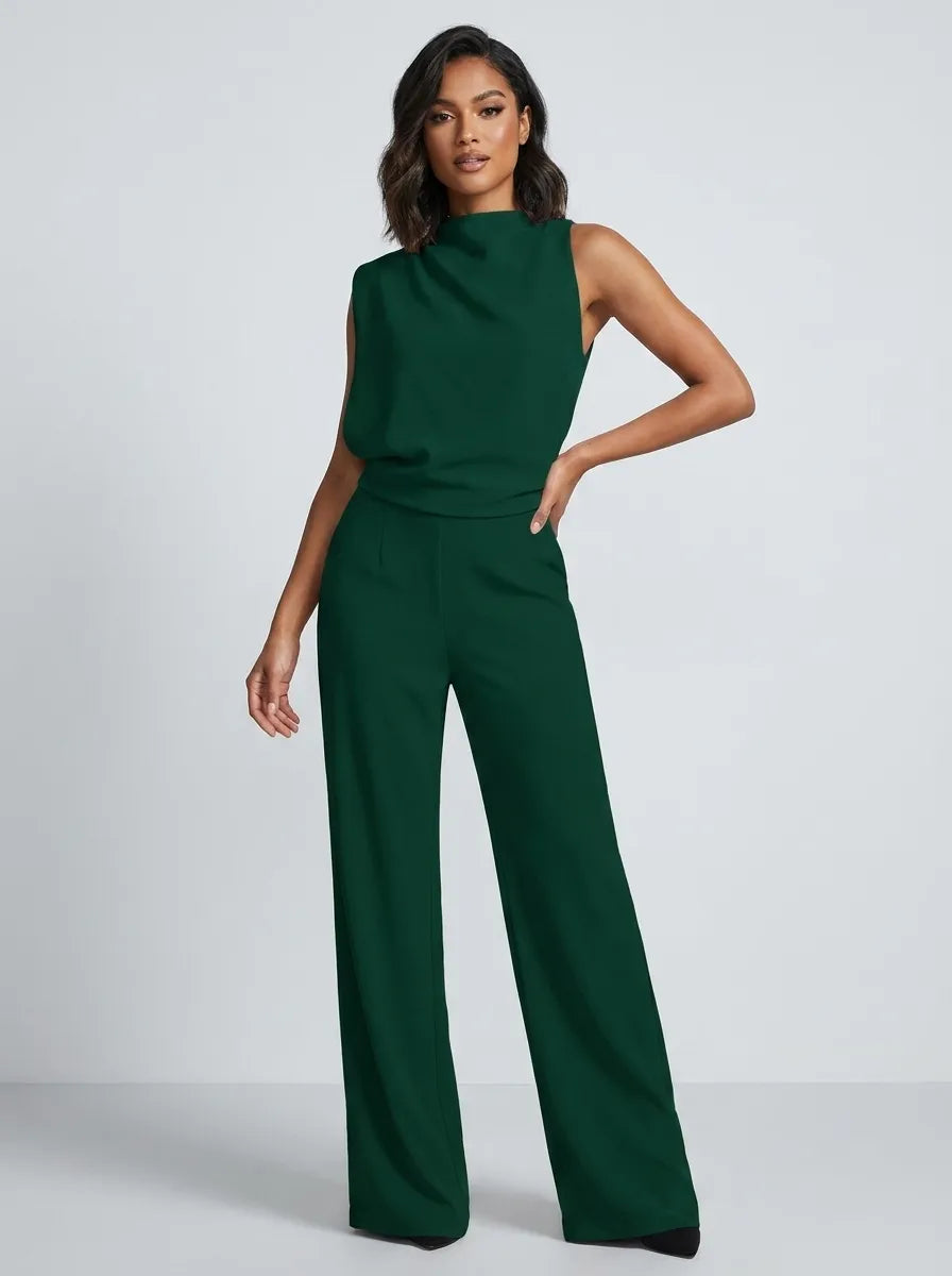 Dam jumpsuit med hög hals och vida ben