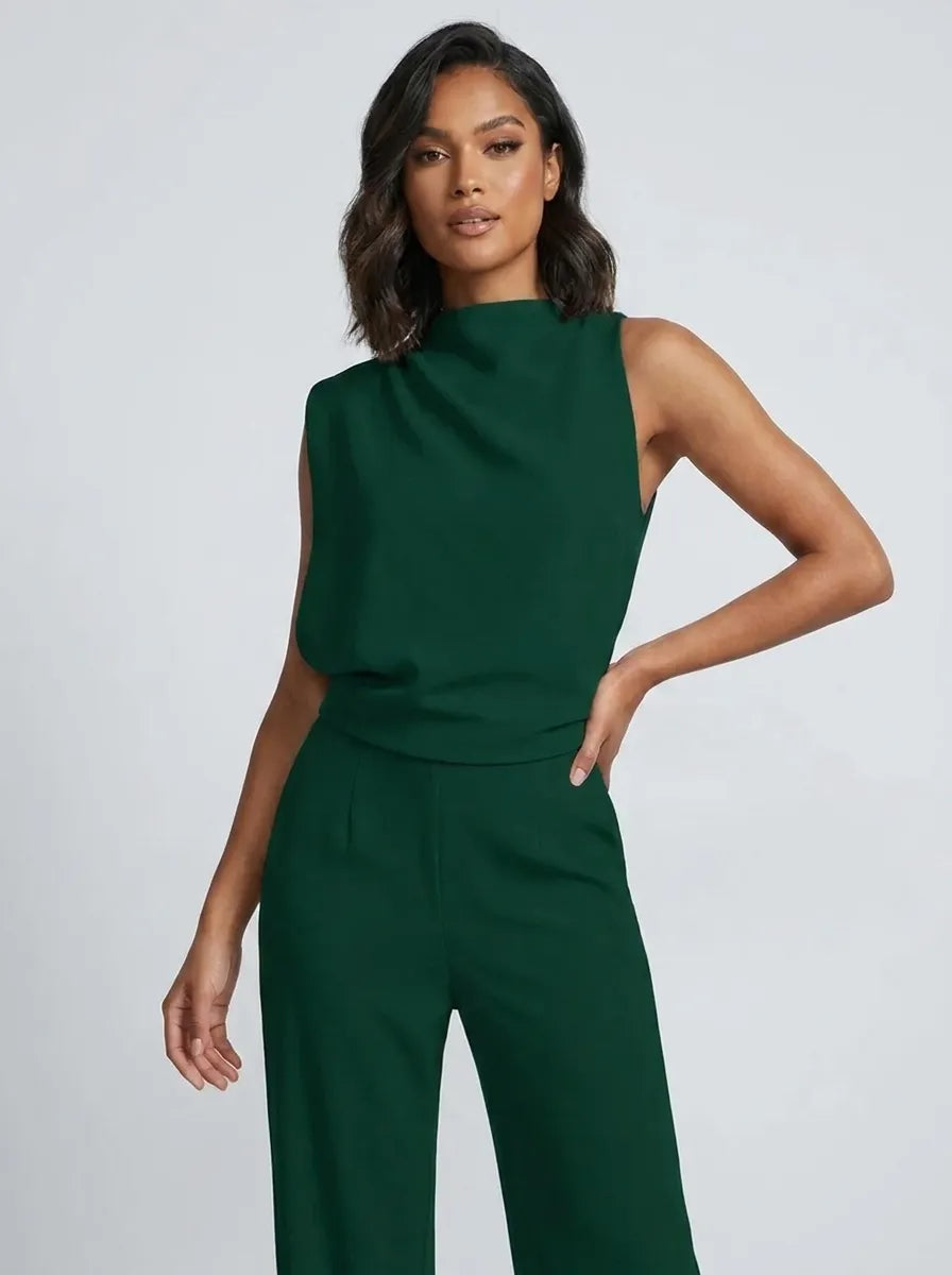 Dam jumpsuit med hög hals och vida ben