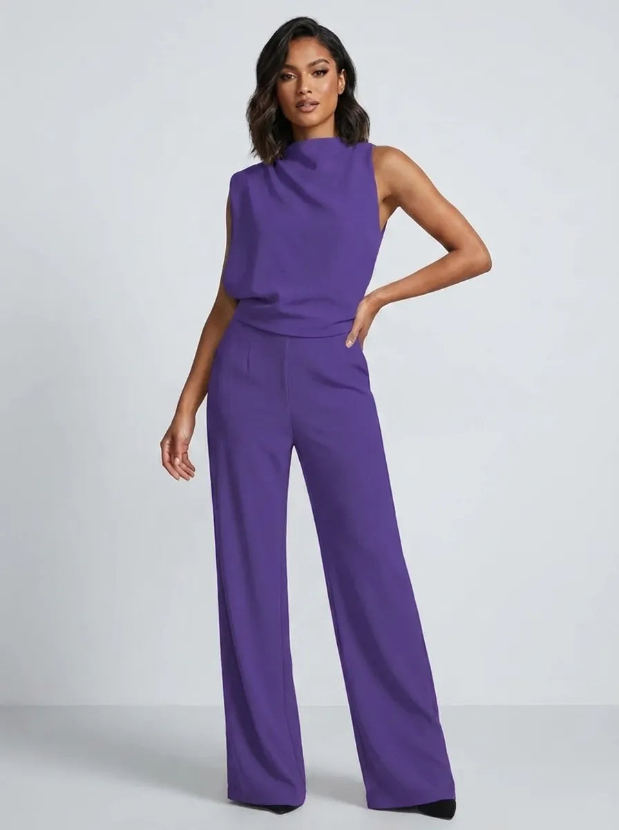 Dam jumpsuit med hög hals och vida ben