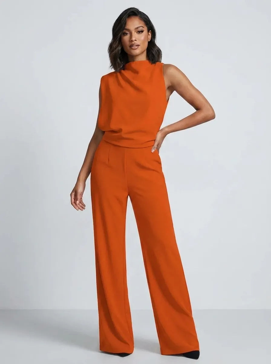 Dam jumpsuit med hög hals och vida ben