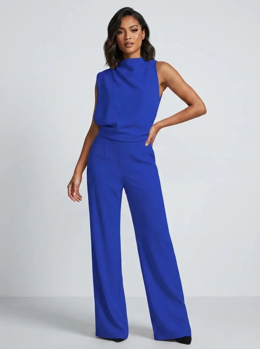 Dam jumpsuit med hög hals och vida ben