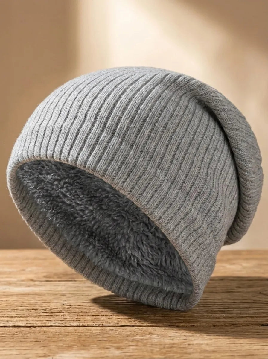 Ribbad Vintermössa med Fleecefoder Unisex Svart