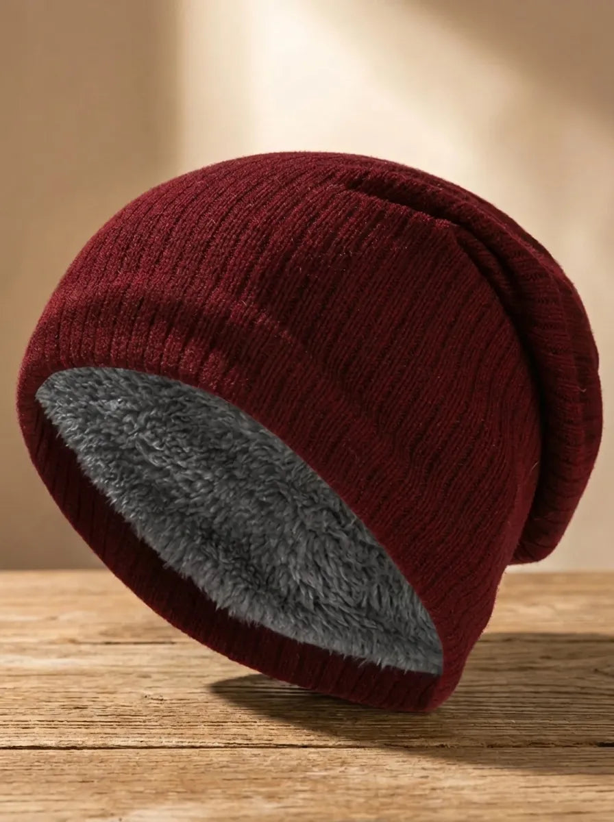 Ribbad Vintermössa med Fleecefoder Unisex Svart