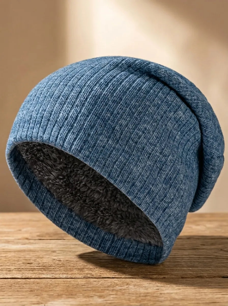 Ribbad Vintermössa med Fleecefoder Unisex Svart