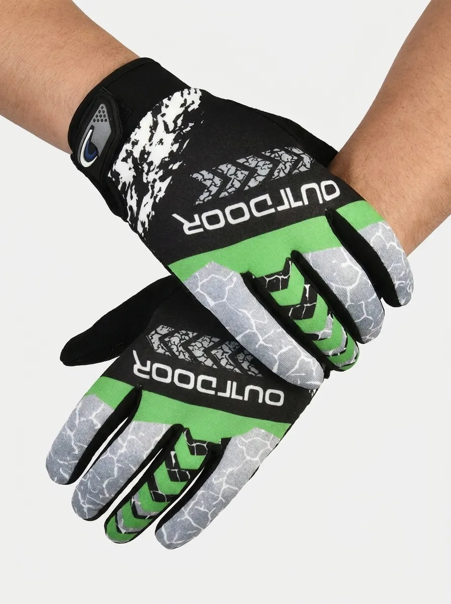 Svarta outdoorhandskar med färgaccenter och mönster