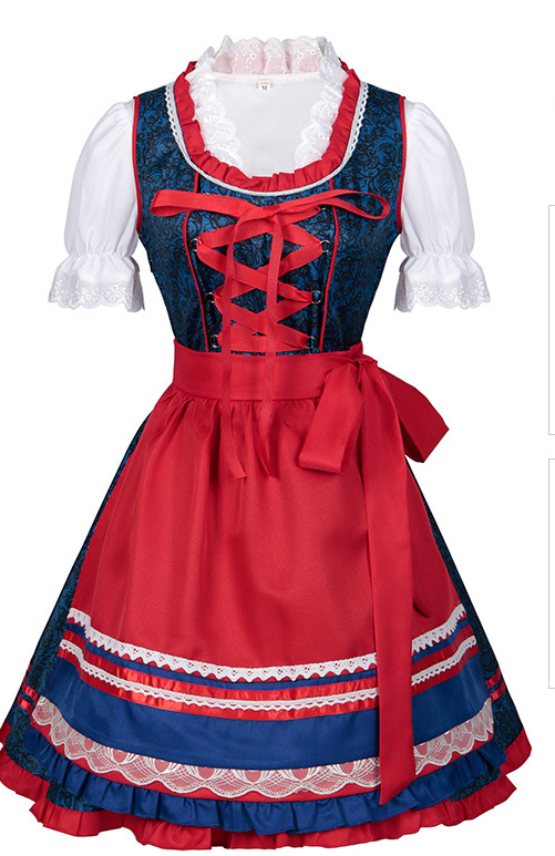 Bavarian Trachtenklänning med Förkläde och Blus i Olika Färger