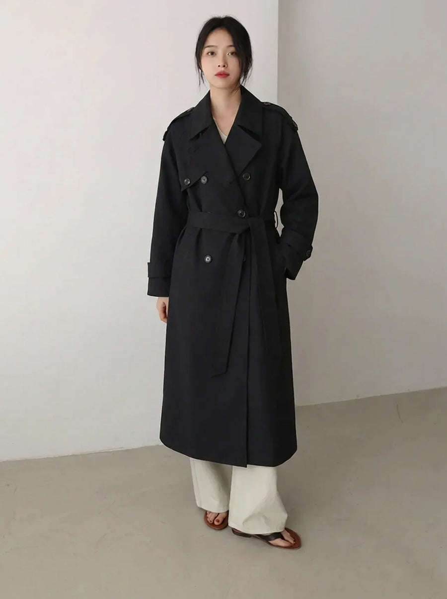 Dam Trenchcoat Dubbelknäppt med Skärp Svart