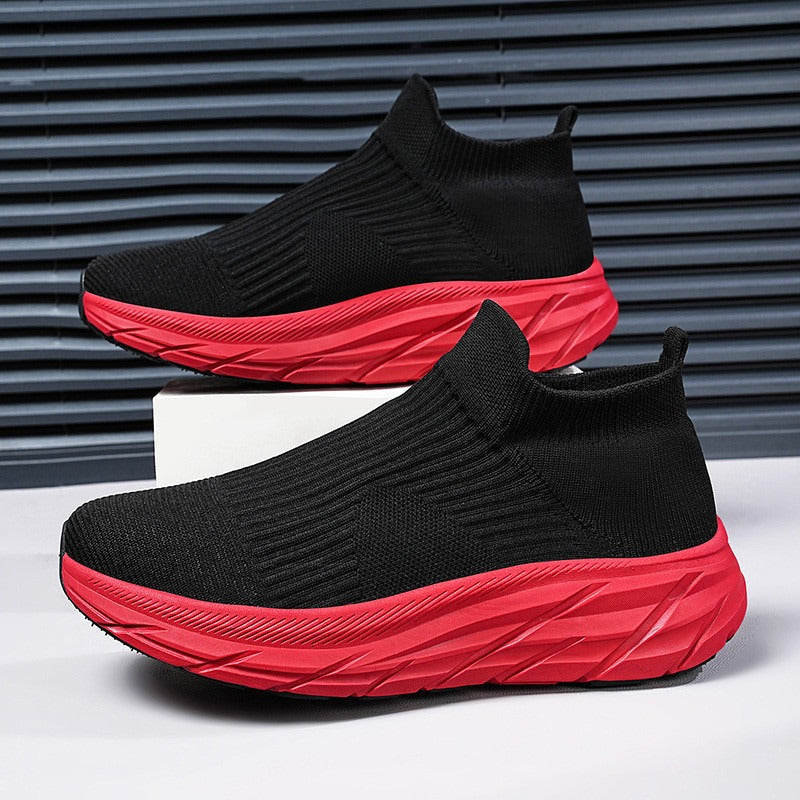 Strumpsneakers med stickad ovandel och tjock sula för komfort