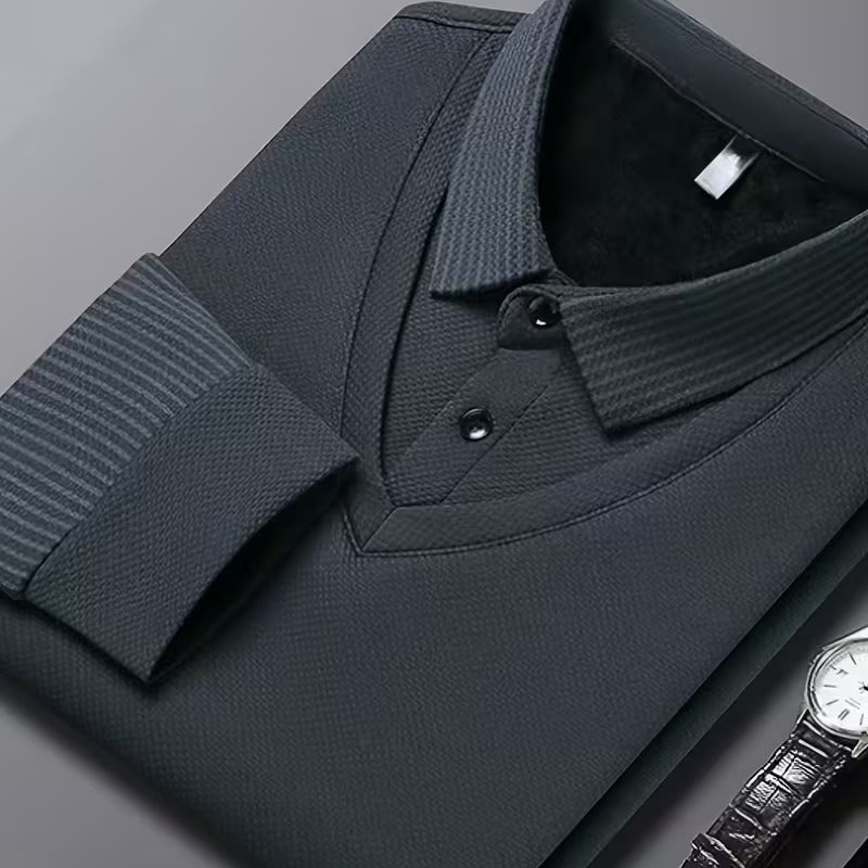Herr Pikétröja Långärmad med Krage och Knappar, Mönstrade Detaljer