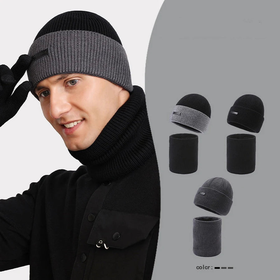Stickad mössa och halsvärmare set, ribbad design