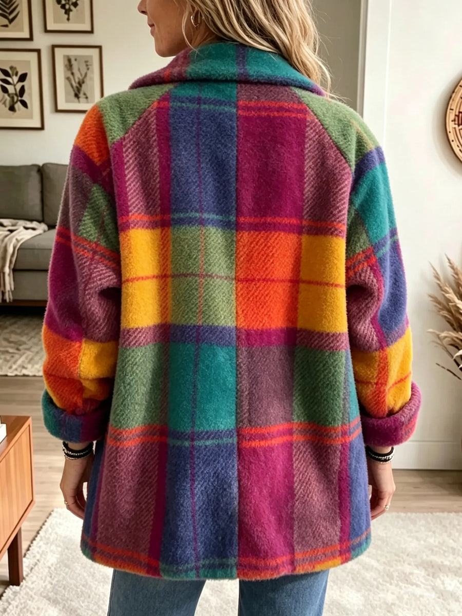 Rutig damjacka i flerfärgad "overshirt"-stil med slagkrage och knappar