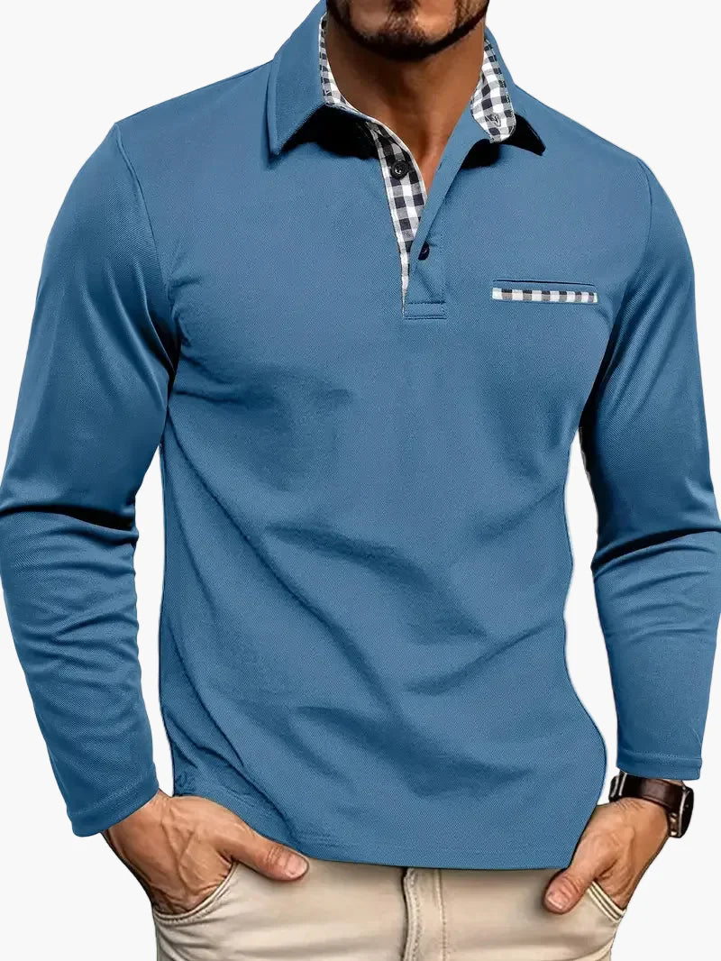 Herr Pikétröja Långärmad Modern Stil För Avslappnad och Smart-Casual Användning