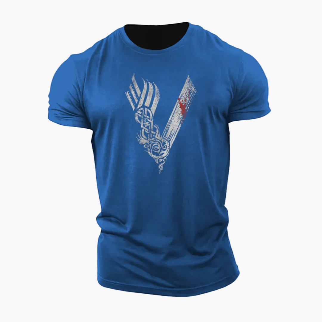 Herr T-shirt Vikings Warrior 3D-tryck – Gym & Vardag, Slim Passform