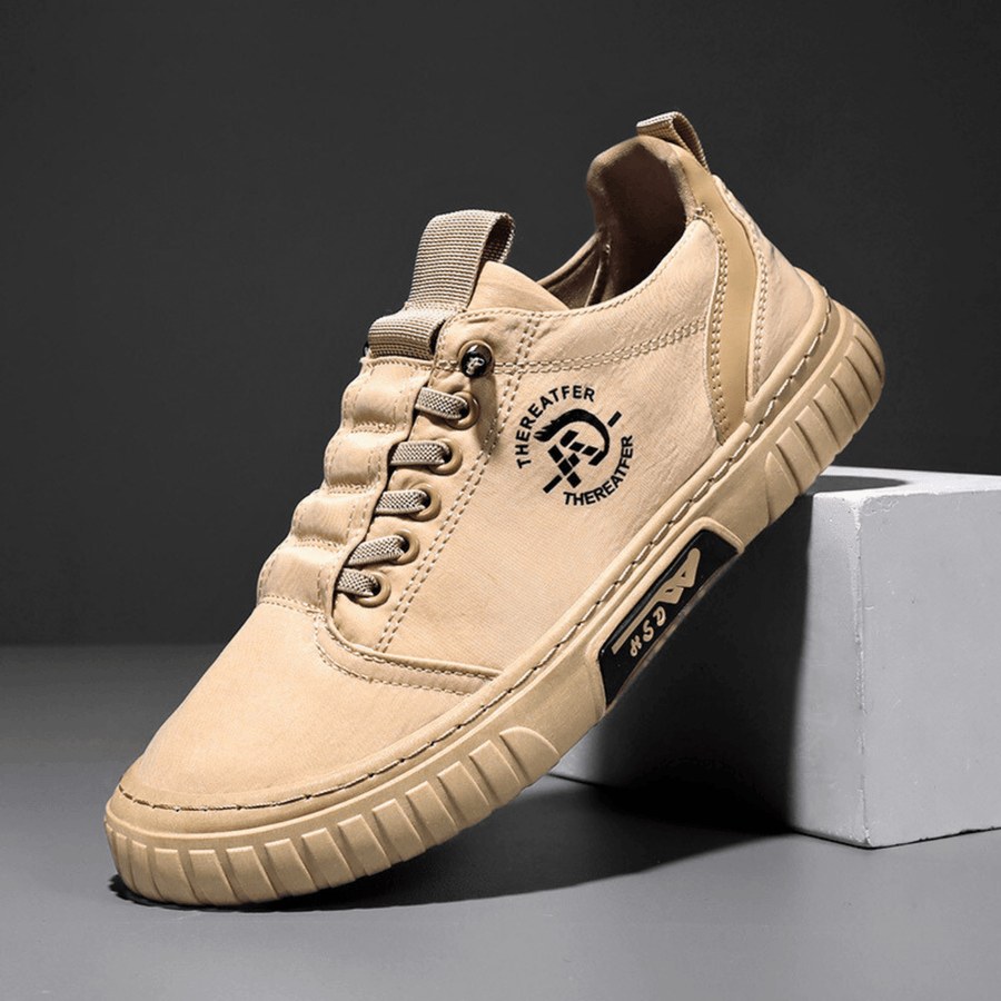 Lågskor för Herr, Fritidsskor med Snörning och Kraftig Sula, Beige