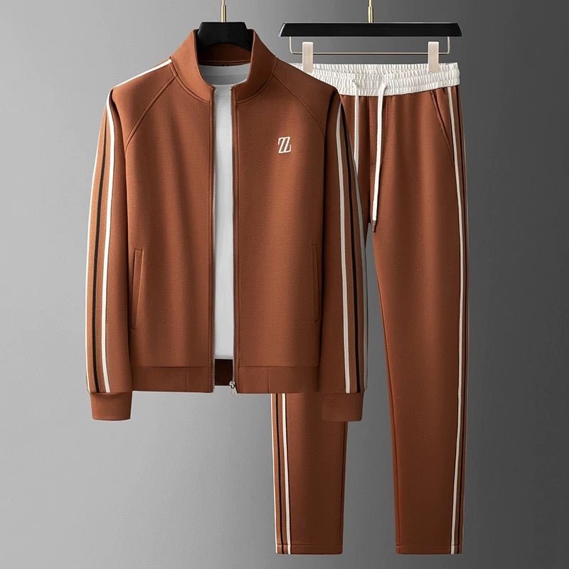 Herr Träningsset – Sportig 2-delad Dress med Jacka och Byxa, Modern Fritidsstil